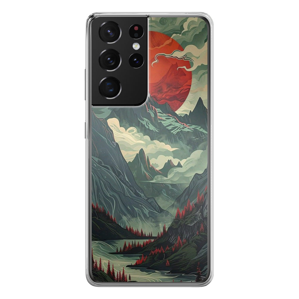 Crimson Moon Over Silent Peaks Samsung Galaxy S21 Ultra Case