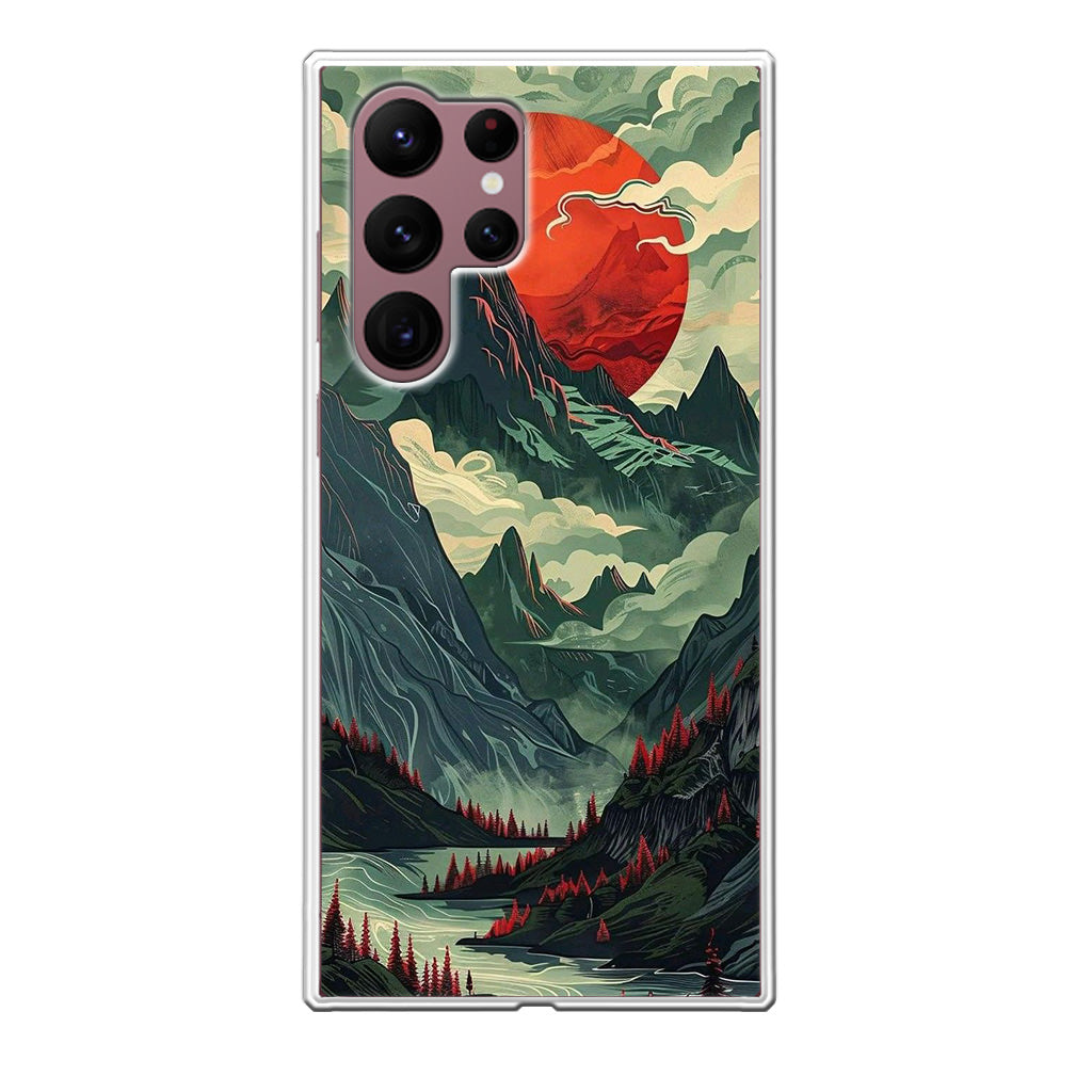 Crimson Moon Over Silent Peaks Samsung Galaxy S22 Ultra 5G Case
