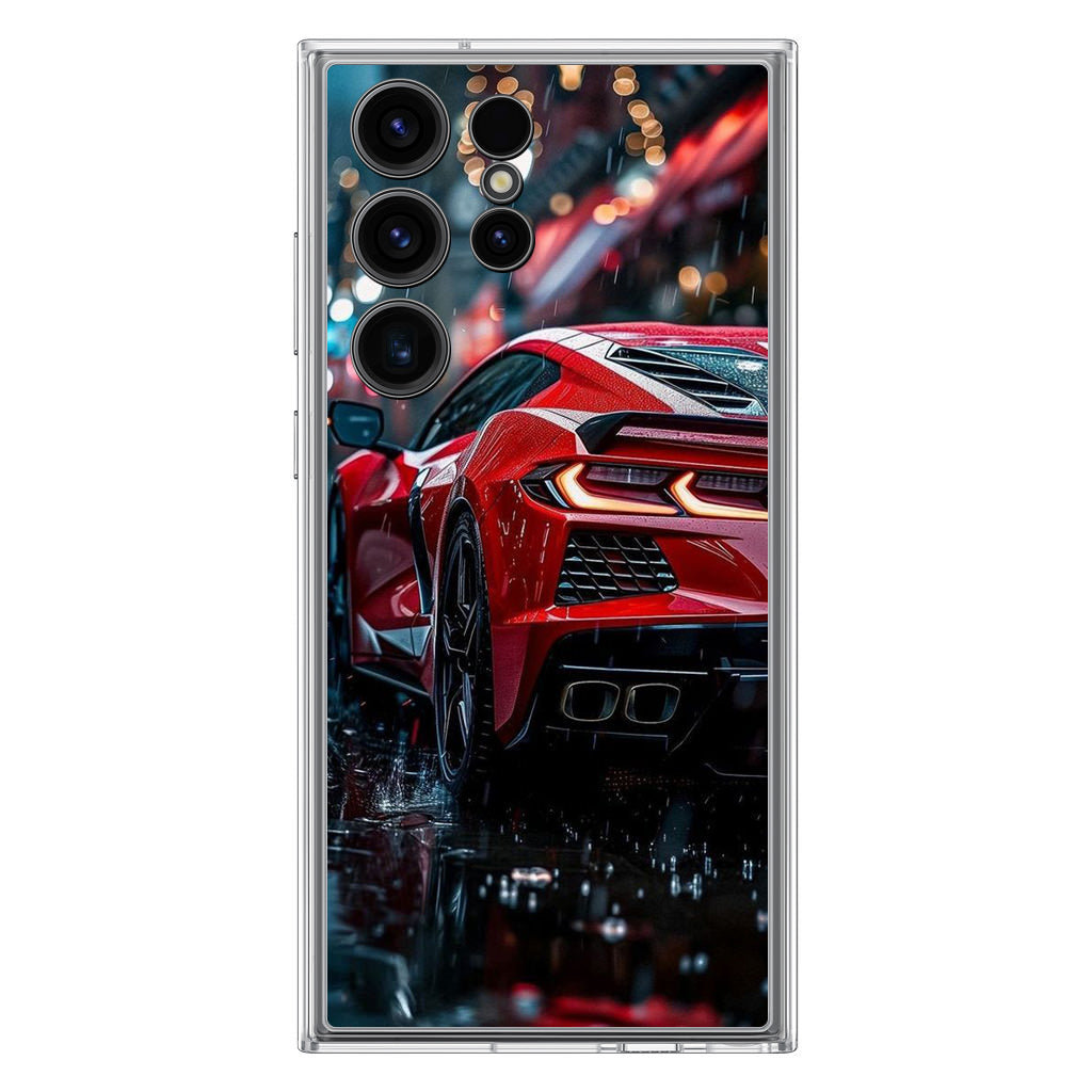 Red Sport Car in the Rain Samsung Galaxy S23 Ultra Case