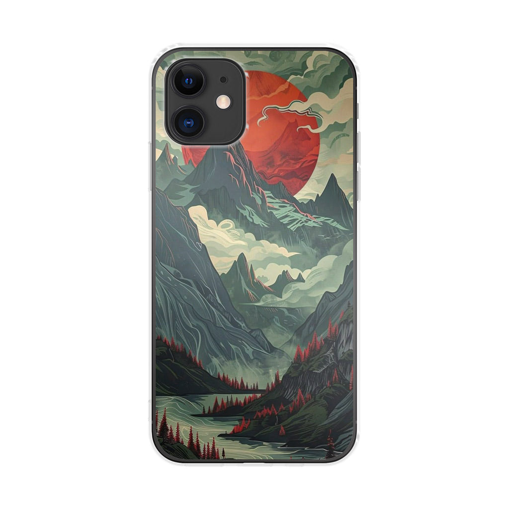 Crimson Moon Over Silent Peaks iPhone 11 Case