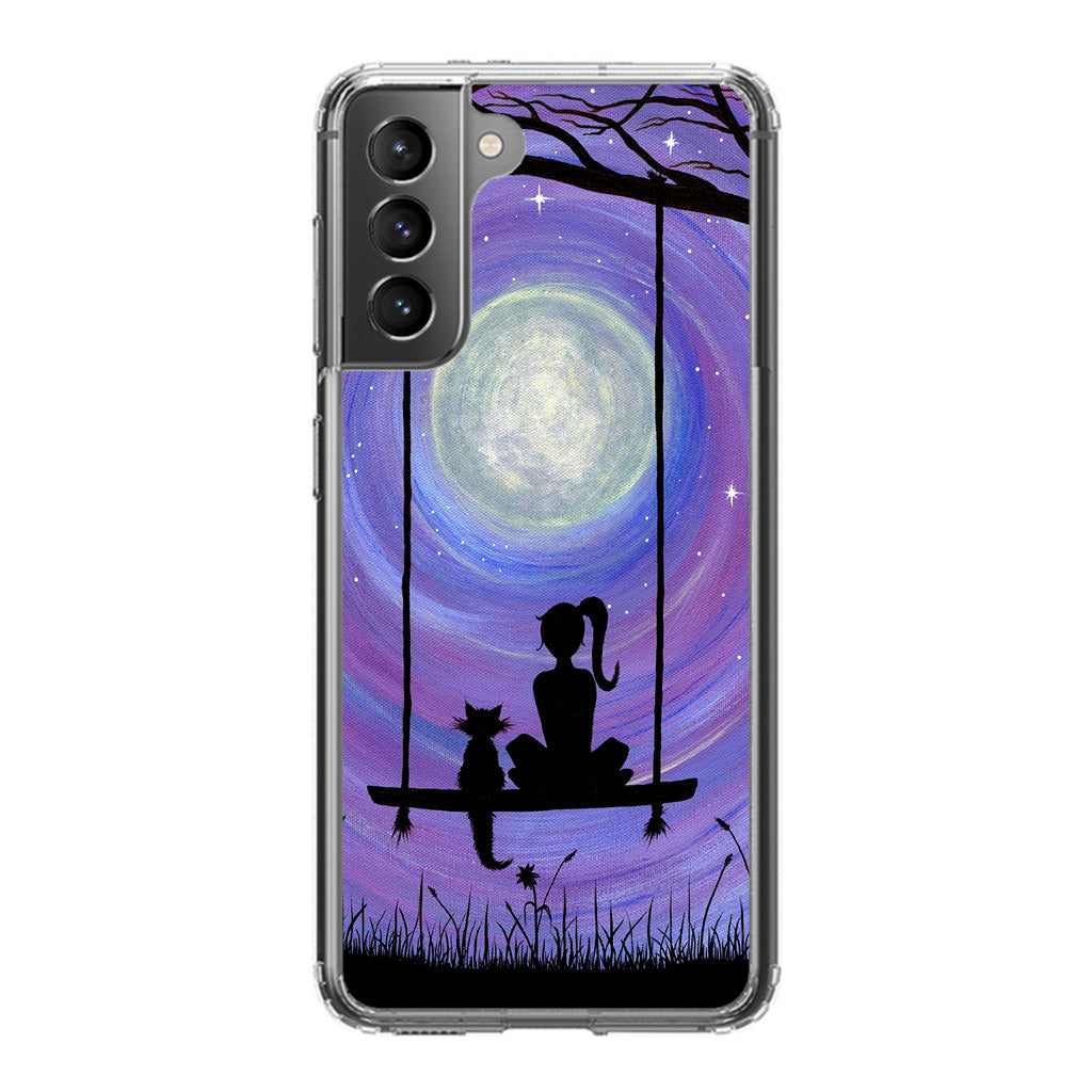 Girl Cat and Moon Galaxy S21 / S21 Plus / S21 FE 5G Case
