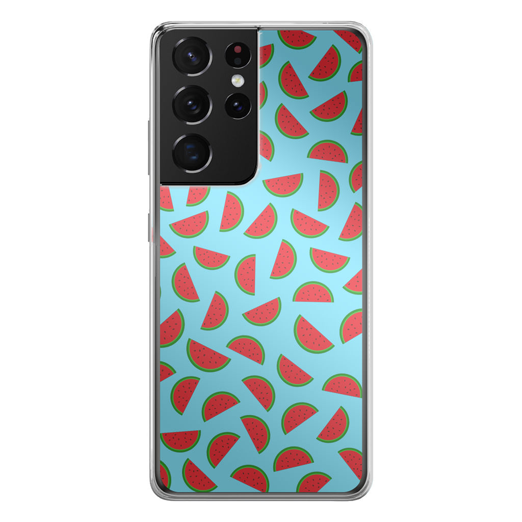 Watermelon Fruit Pattern Blue Galaxy S21 Ultra Case