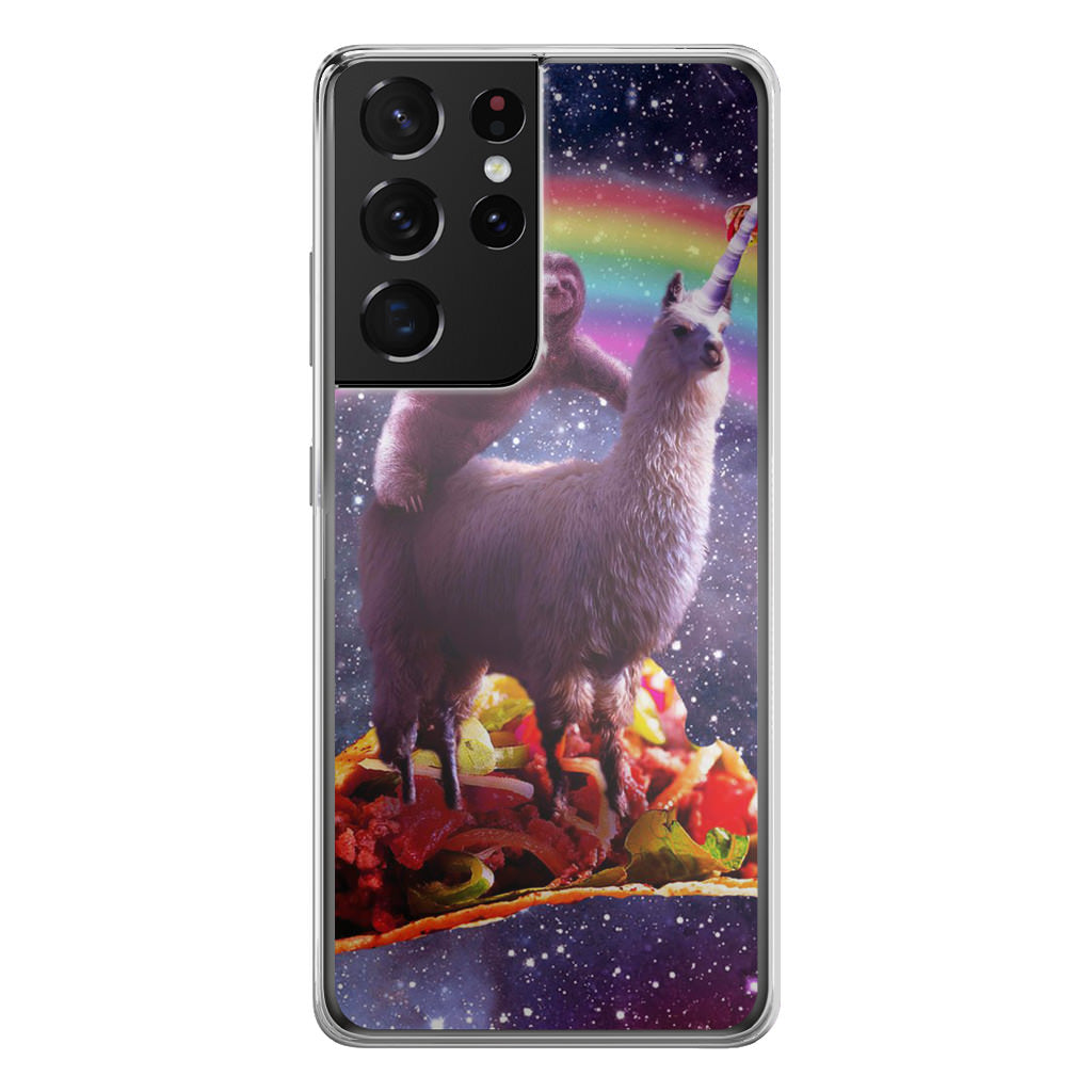 LLama And Sloth On Space Galaxy S21 Ultra Case