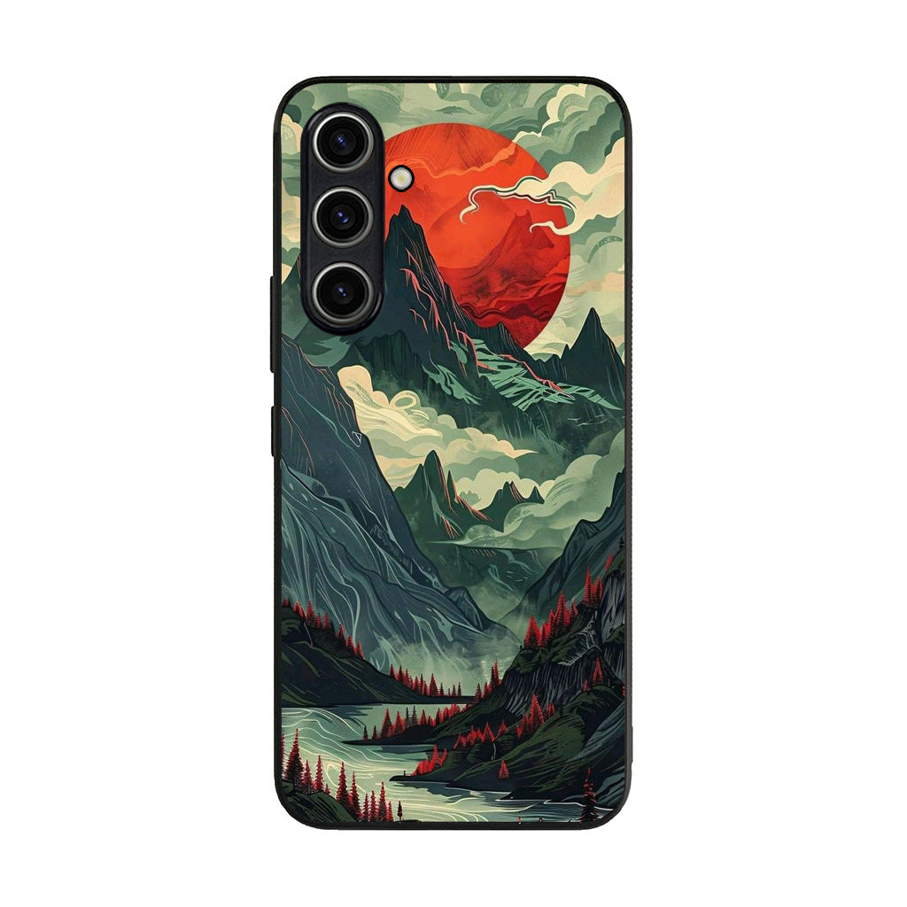 Crimson Moon Over Silent Peaks Samsung Galaxy A35 5G Case