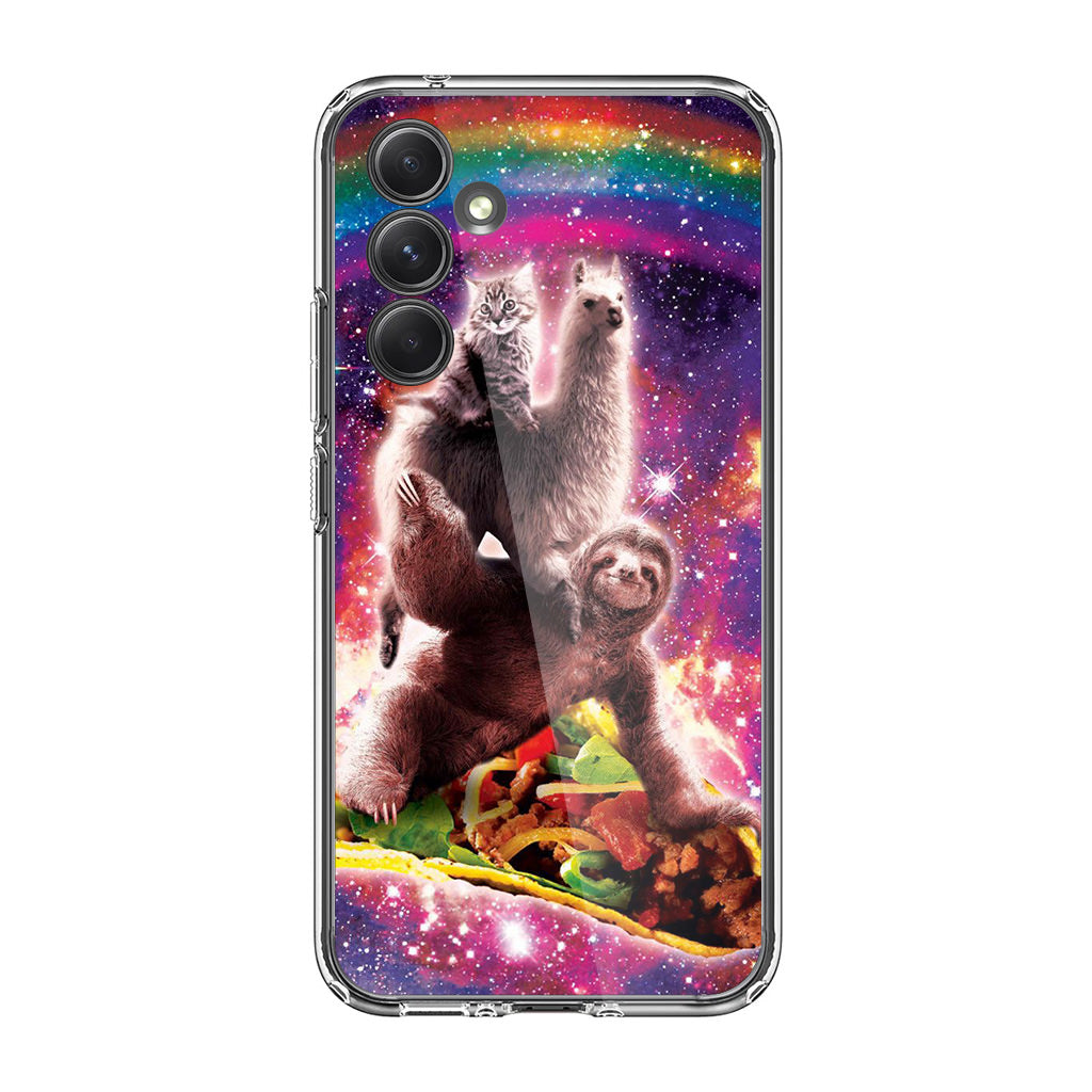 LLama Sloth And Cat Playing Together Samsung Galaxy A35 5G Case