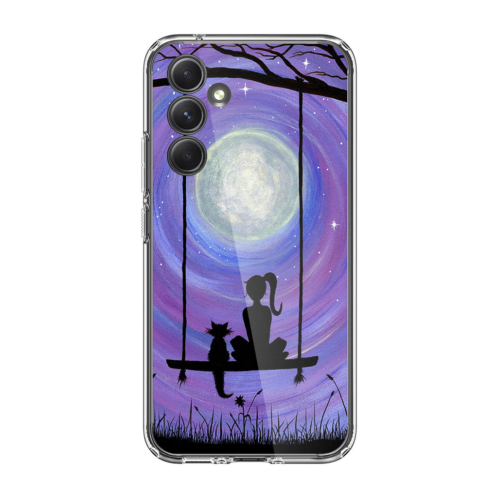 Girl Cat and Moon Samsung Galaxy A35 5G Case