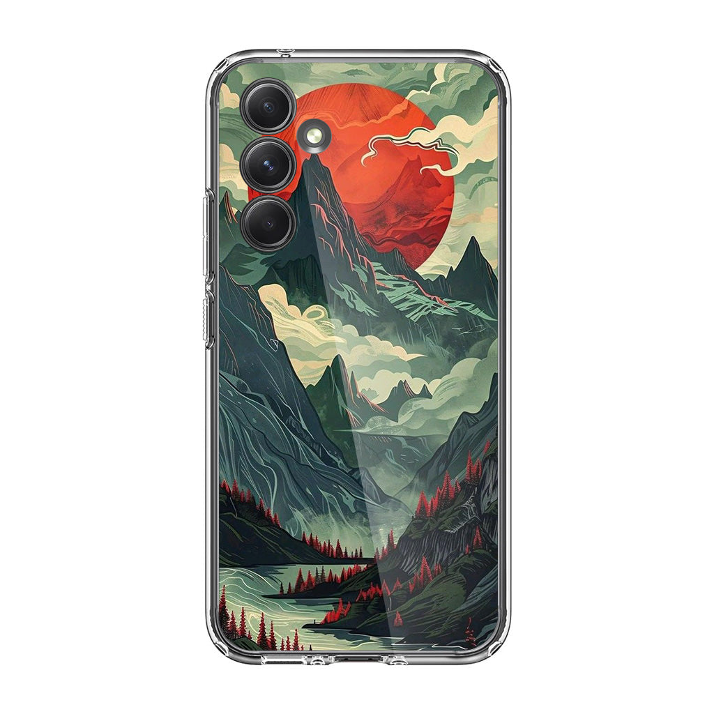 Crimson Moon Over Silent Peaks Samsung Galaxy A35 5G Case