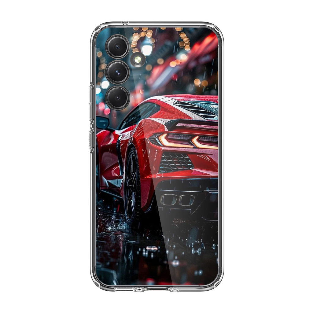 Red Sport Car in the Rain Samsung Galaxy A35 5G Case