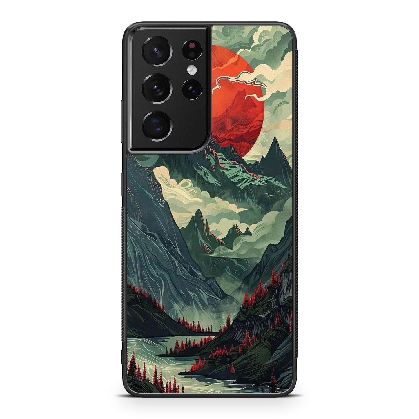 Crimson Moon Over Silent Peaks Samsung Galaxy S21 Ultra Case