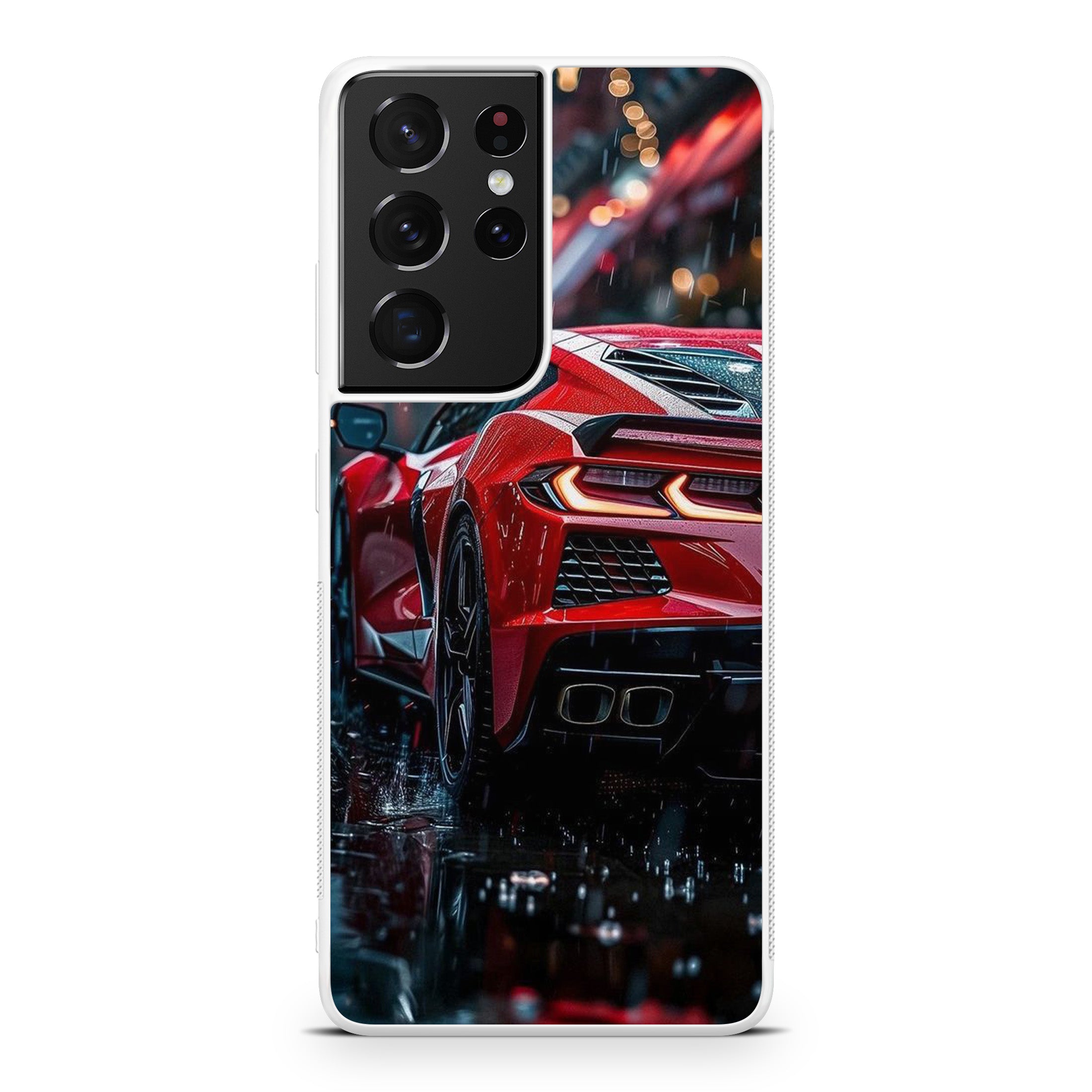 Red Sport Car in the Rain Samsung Galaxy S21 Ultra Case