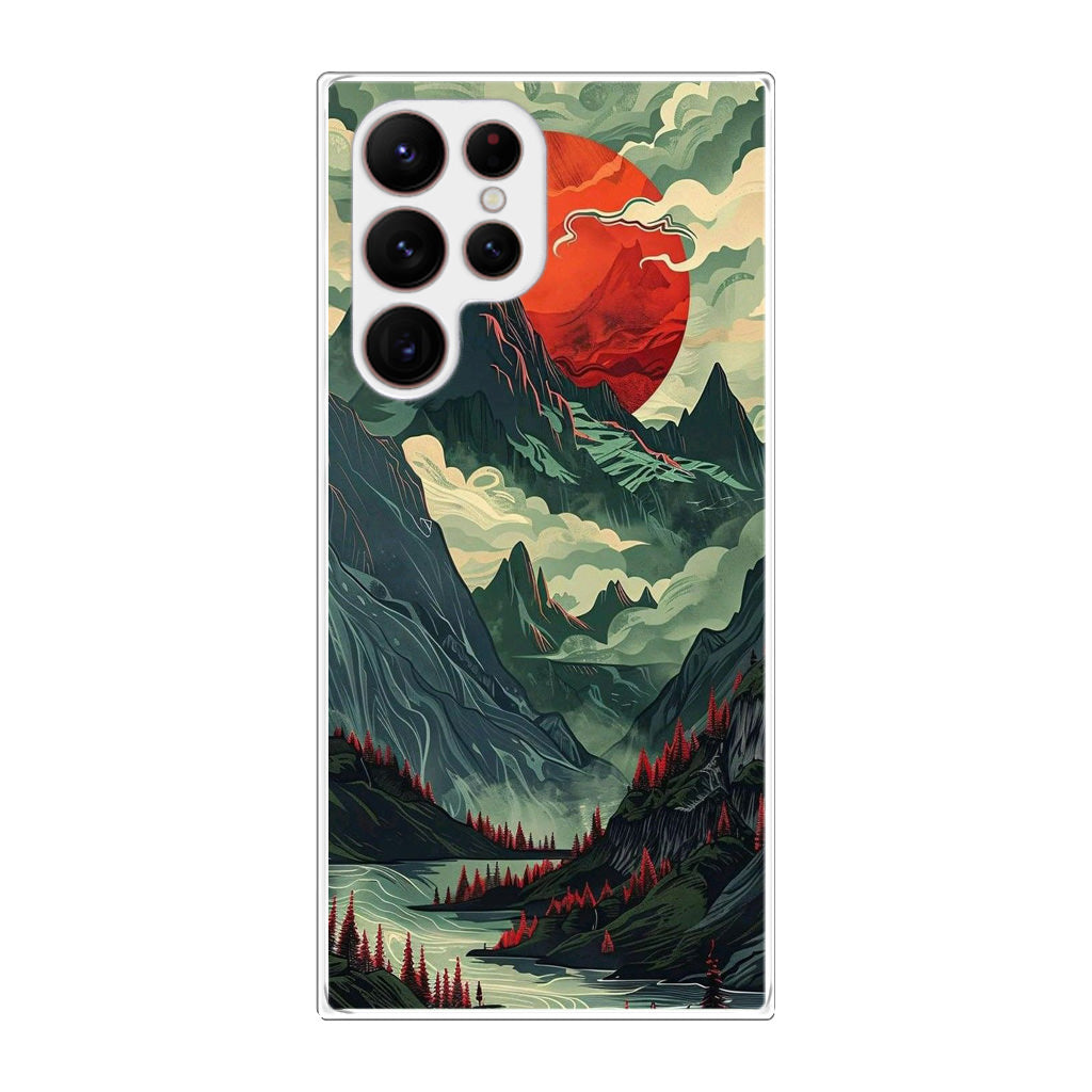 Crimson Moon Over Silent Peaks Samsung Galaxy S22 Ultra 5G Case