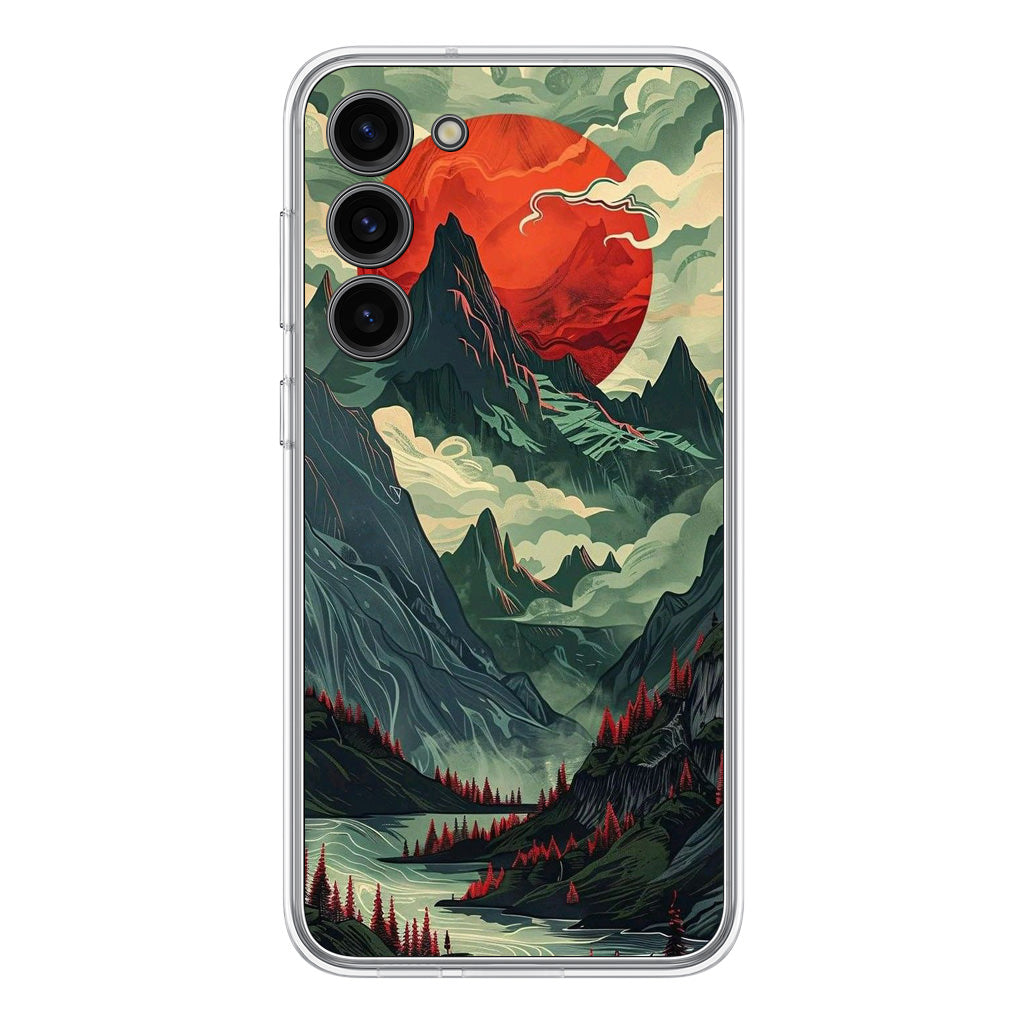 Crimson Moon Over Silent Peaks Samsung Galaxy S23 / S23 Plus Case