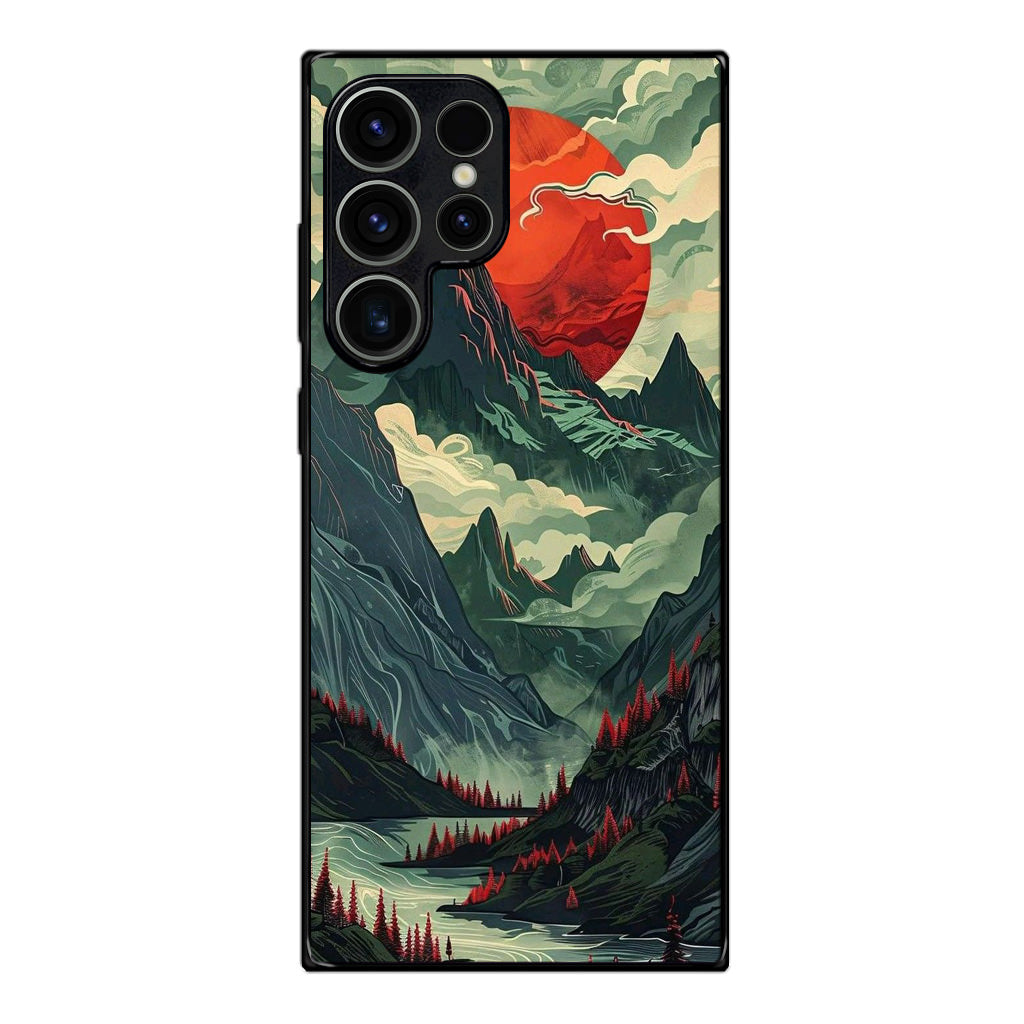 Crimson Moon Over Silent Peaks Samsung Galaxy S23 Ultra Case