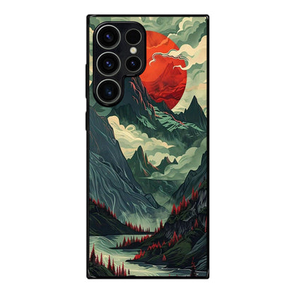 Crimson Moon Over Silent Peaks Samsung Galaxy S23 Ultra Case