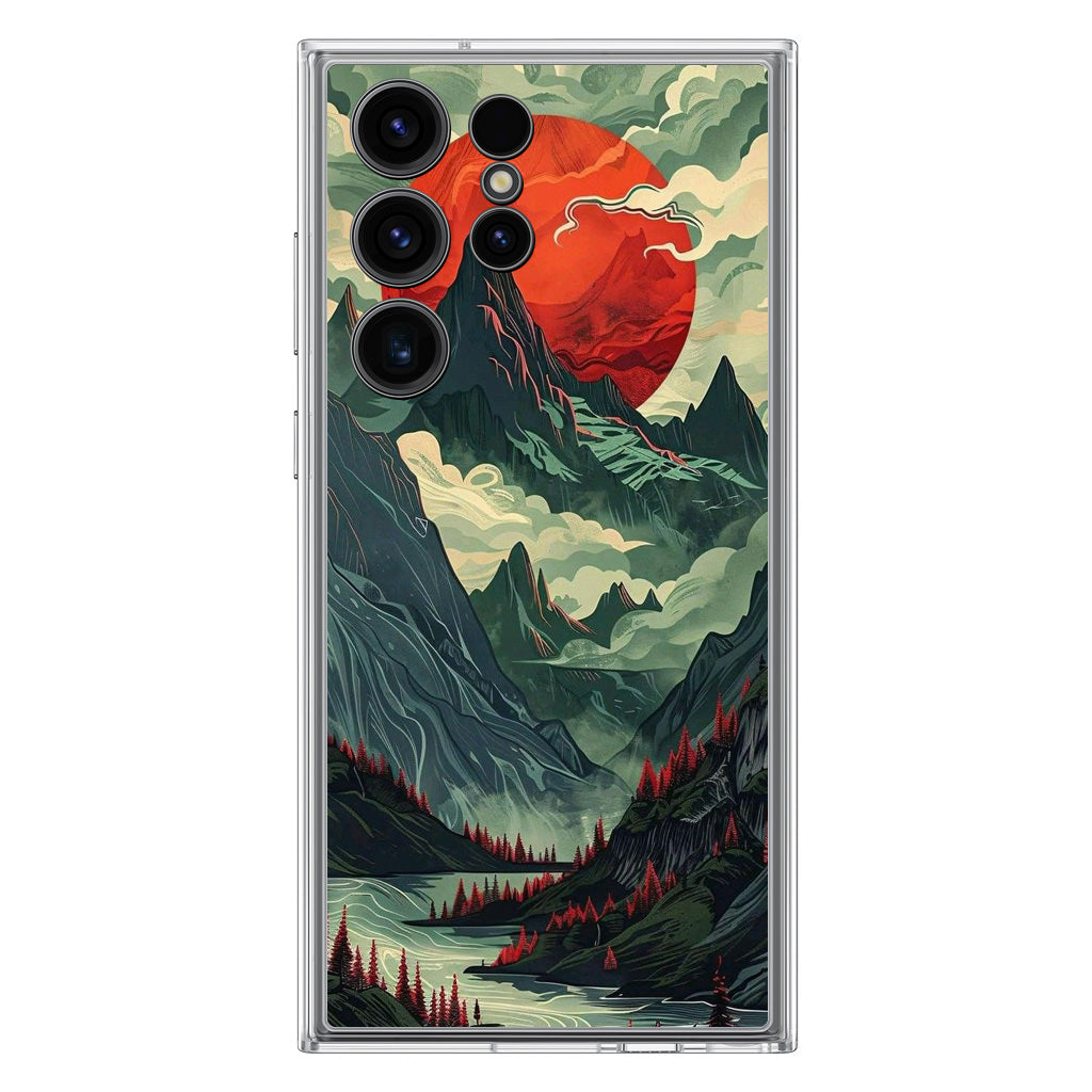 Crimson Moon Over Silent Peaks Samsung Galaxy S23 Ultra Case