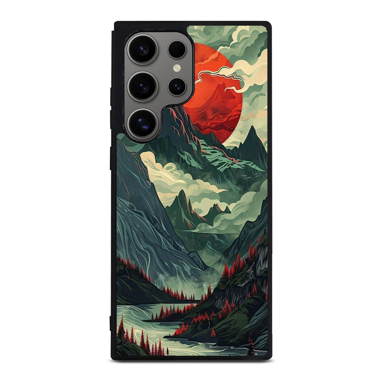 Crimson Moon Over Silent Peaks Samsung Galaxy S24 Ultra Case