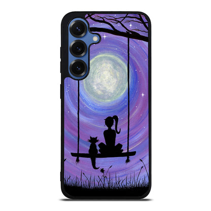 Girl Cat and Moon Samsung Galaxy S25 / S25 Plus Case