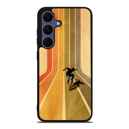 Vintage Skateboard On Colorful Stipe Samsung Galaxy S25 FE Case