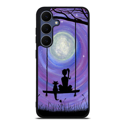 Girl Cat and Moon Samsung Galaxy S25 FE Case