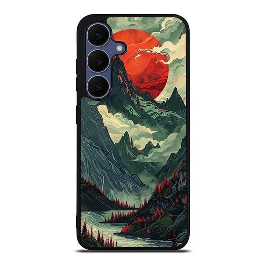 Crimson Moon Over Silent Peaks Samsung Galaxy S25 FE Case