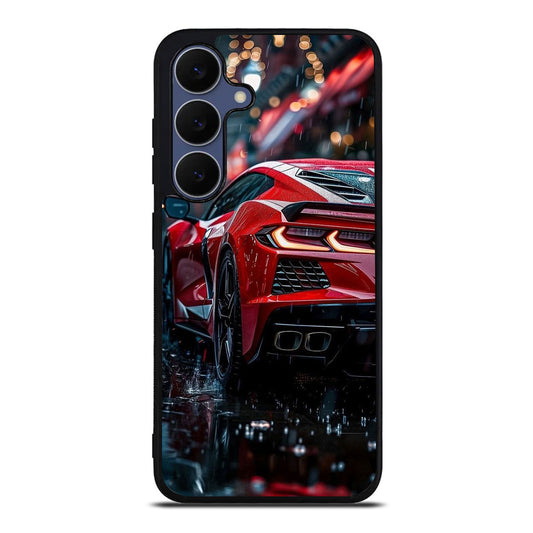 Red Sport Car in the Rain Samsung Galaxy S25 FE Case