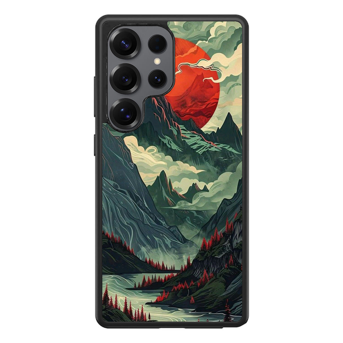 Crimson Moon Over Silent Peaks Samsung Galaxy S25 Ultra Case
