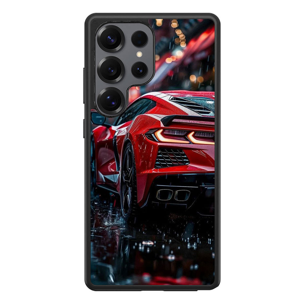 Red Sport Car in the Rain Samsung Galaxy S25 Ultra Case