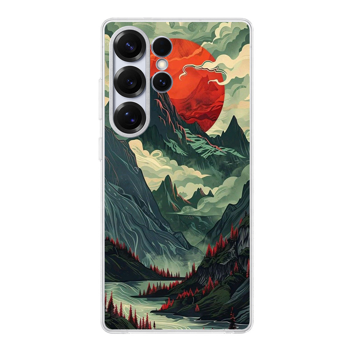 Crimson Moon Over Silent Peaks Samsung Galaxy S25 Ultra Case