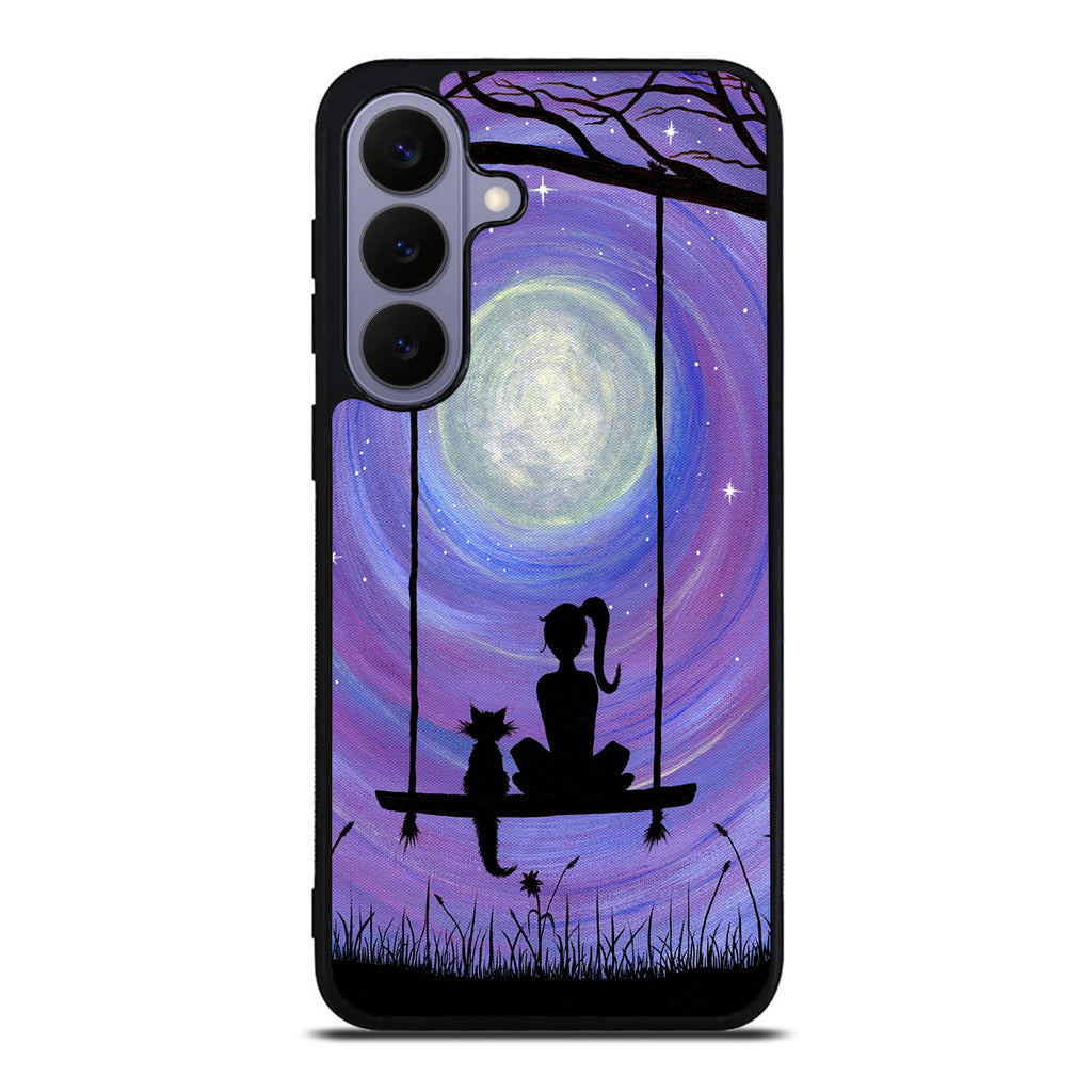 Girl Cat and Moon Samsung Galaxy S26 FE Case