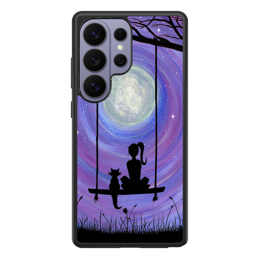 Girl Cat and Moon Samsung Galaxy S26 Ultra Case
