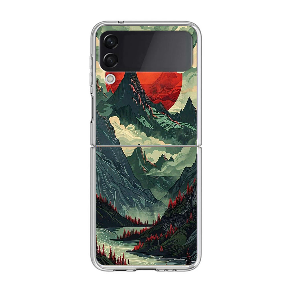 Crimson Moon Over Silent Peaks Samsung Galaxy Z Flip 4 Case