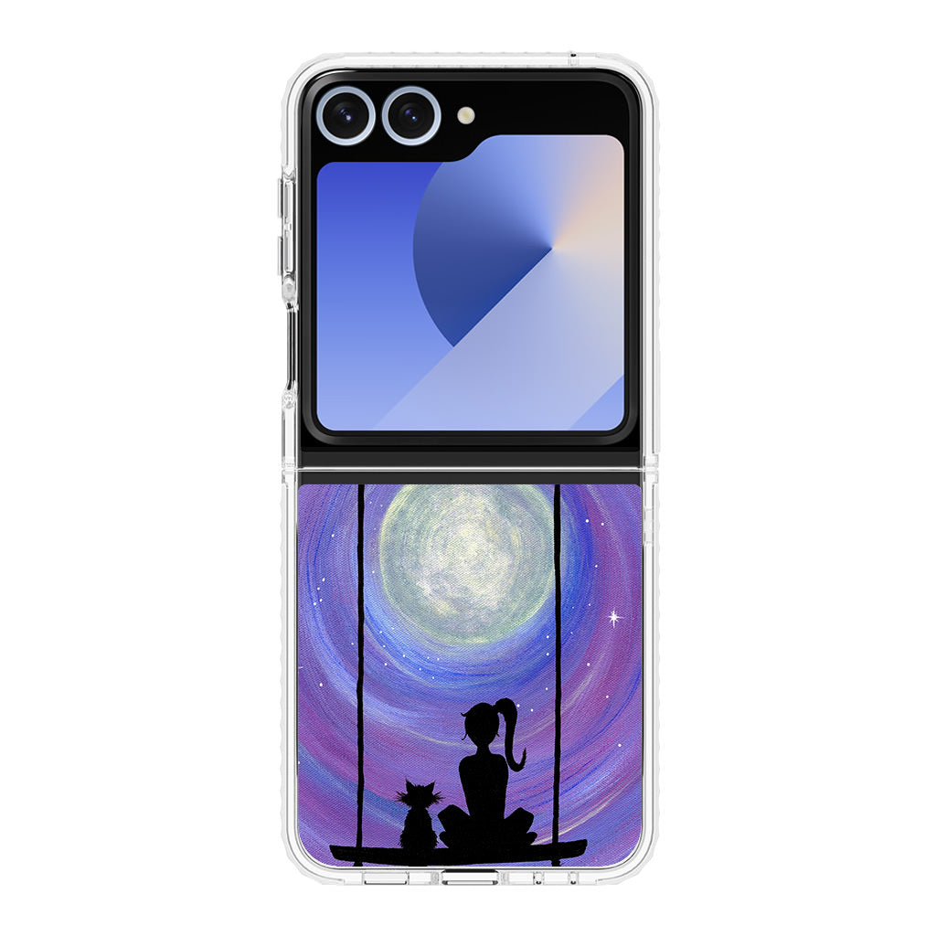 Girl Cat and Moon Samsung Galaxy Z Flip 6 Case