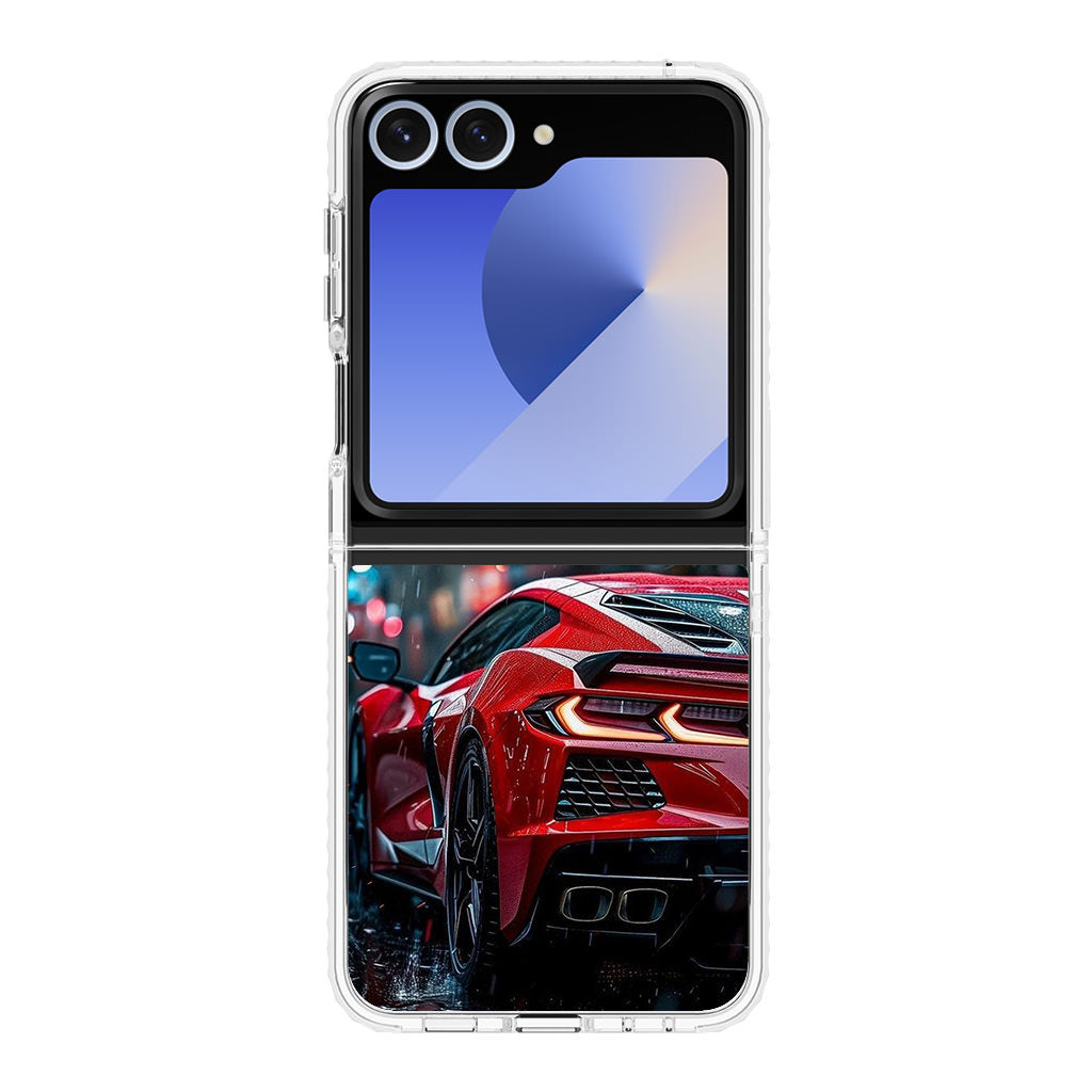 Red Sport Car in the Rain Samsung Galaxy Z Flip 6 Case