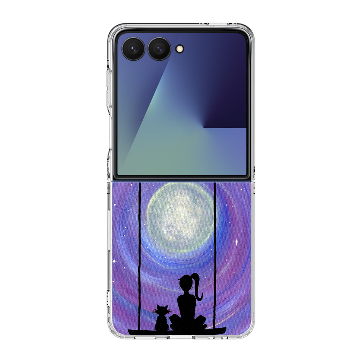 Girl Cat and Moon Samsung Galaxy Z Flip 7 Case