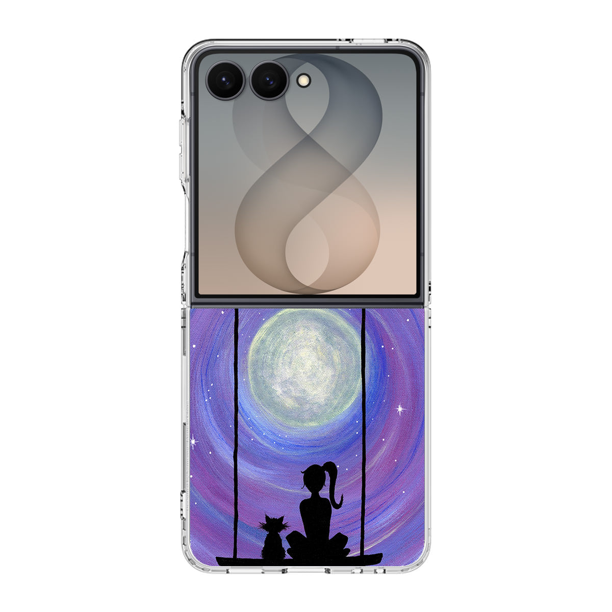 Girl Cat and Moon Samsung Galaxy Z Flip 8 Case
