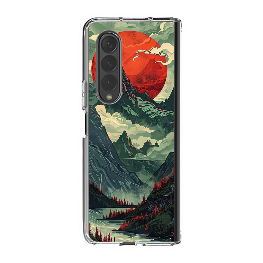 Crimson Moon Over Silent Peaks Samsung Galaxy Z Fold 3 Case