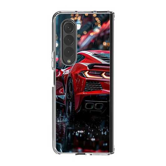 Red Sport Car in the Rain Samsung Galaxy Z Fold 3 Case