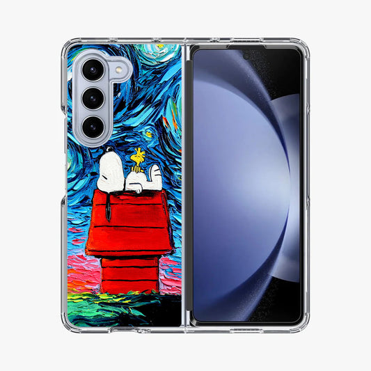 Dog Lying Under Starry Night Van Gogh Samsung Galaxy Z Fold 5 Case