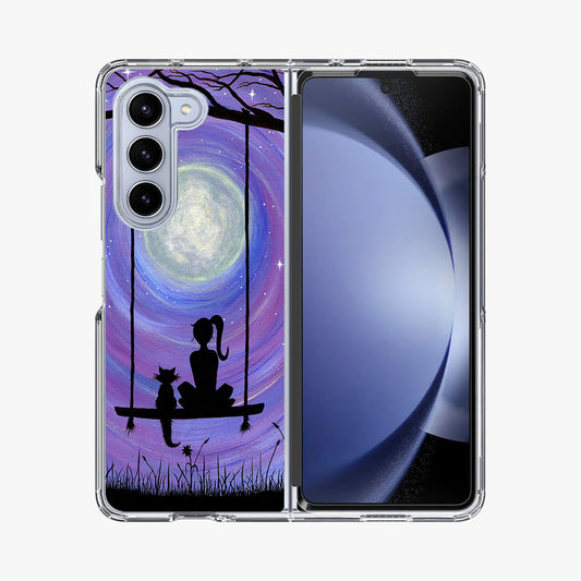 Girl Cat and Moon Samsung Galaxy Z Fold 5 Case