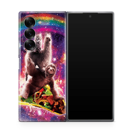 LLama Sloth And Cat Playing Together Samsung Galaxy Z Fold 6 Case