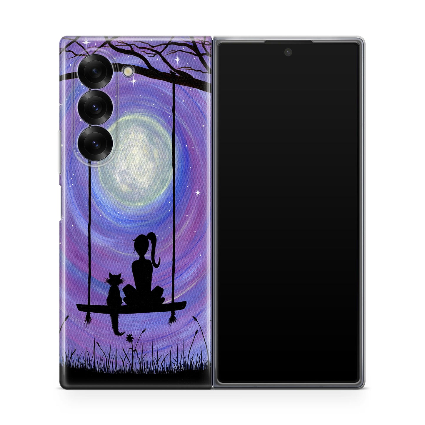 Girl Cat and Moon Samsung Galaxy Z Fold 6 Case