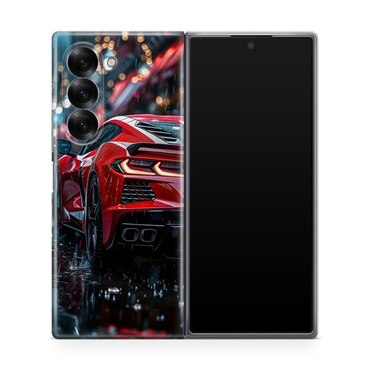 Red Sport Car in the Rain Samsung Galaxy Z Fold 6 Case
