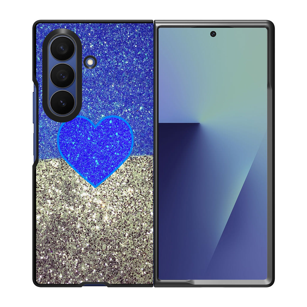 Love Glitter Blue and Grey Samsung Galaxy Z Fold 7 Case