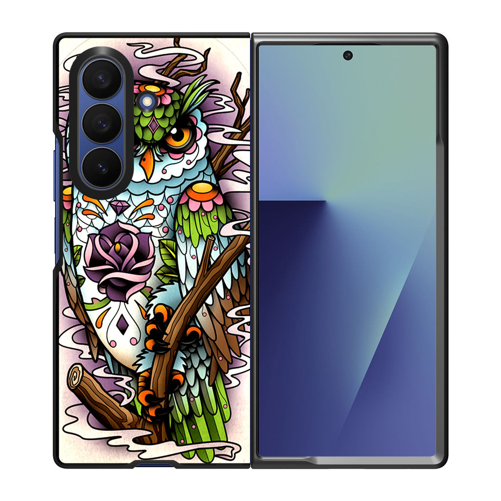 Sugar Skull Owl Tattoo Samsung Galaxy Z Fold 7 Case