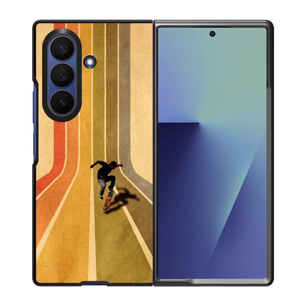 Vintage Skateboard On Colorful Stipe Runway Samsung Galaxy Z Fold 7 Case