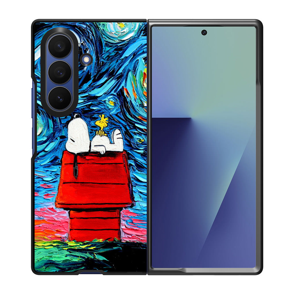 Dog Lying Under Starry Night Van Gogh Samsung Galaxy Z Fold 7 Case