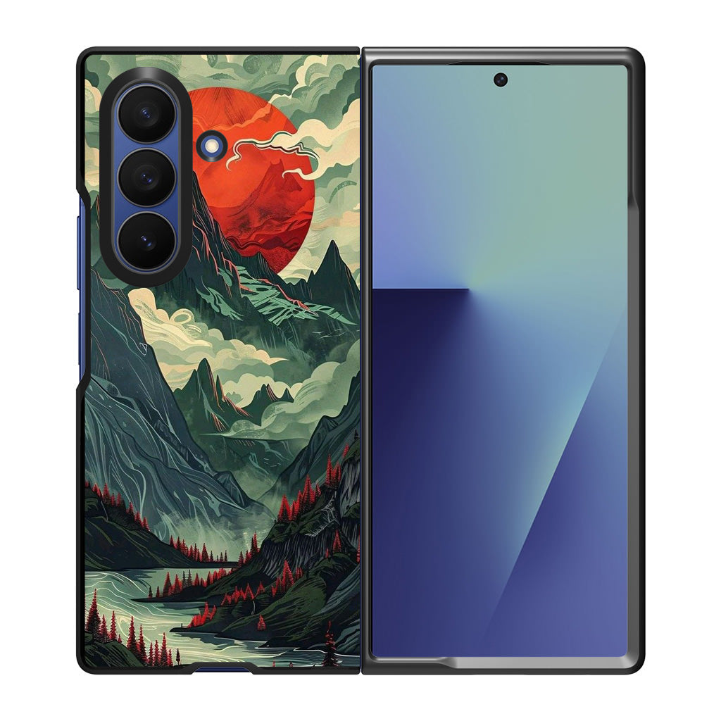 Crimson Moon Over Silent Peaks Samsung Galaxy Z Fold 7 Case