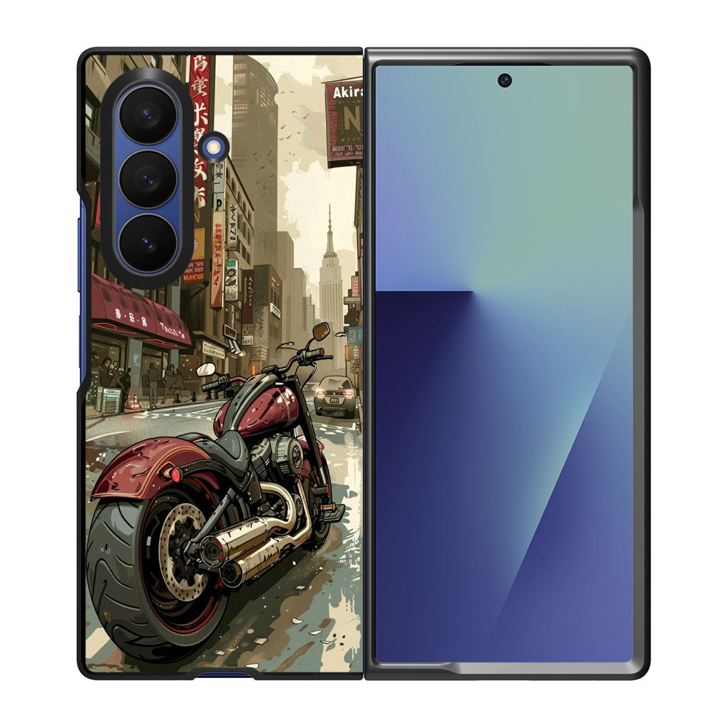 Motorcycle In Tokyo Streets Samsung Galaxy Z Fold 7 Case