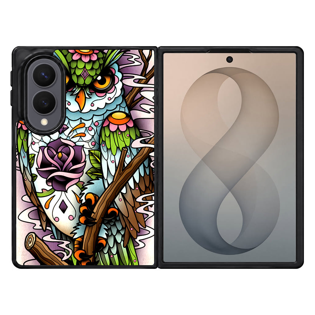 Sugar Skull Owl Tattoo Samsung Galaxy Z Fold 8 Case