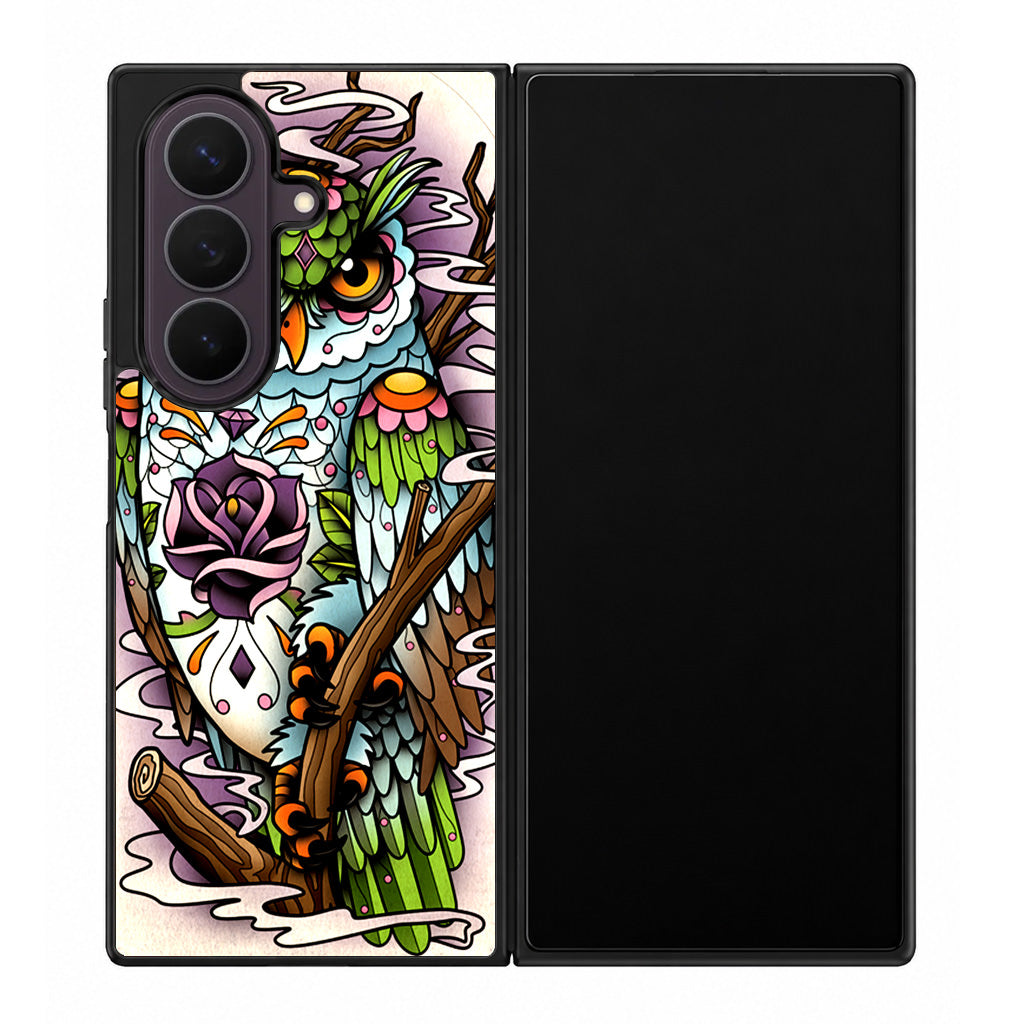Sugar Skull Owl Tattoo Samsung Galaxy Z Fold 8 Ultra Case